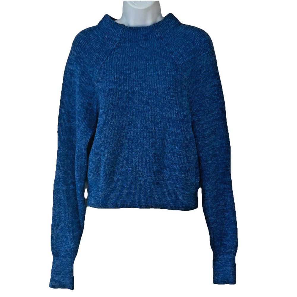 Free People Sweater Size S Heather Blue Cotton Mock Neck Crop Too Good OB910473
